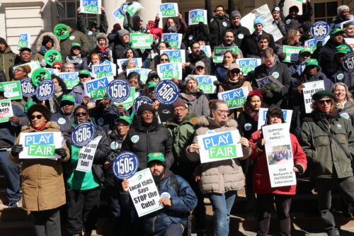 A Play Fair campaign rally in February 2019. Play Fair culminated in an additional $44 million being allocated to the NYC Parks Department budget. Photo by NY4P.