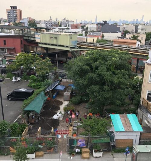 Know Waste Lands Community Garden in Bushwick, Brooklyn, from above. Retrieved from https://www.instagram.com/know_waste_lands