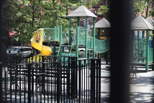 An East Village park on Houston Street was closed during the coronavirus epidemic, June 9, 2020. Photo by Carson Kessler/THE CITY.